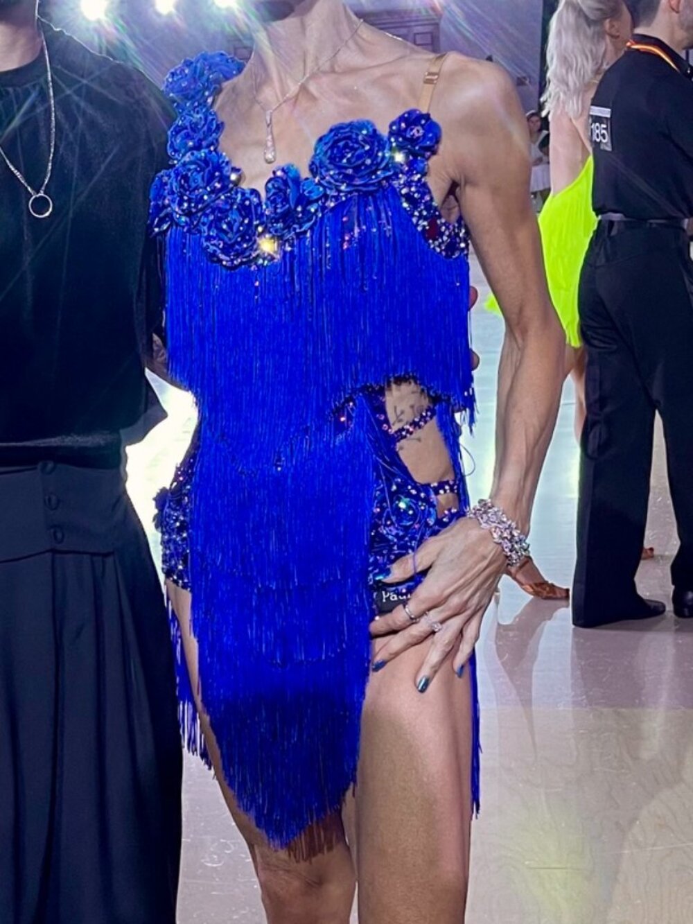 Blue Fringe Latin Competition Performance Dress - Size XS